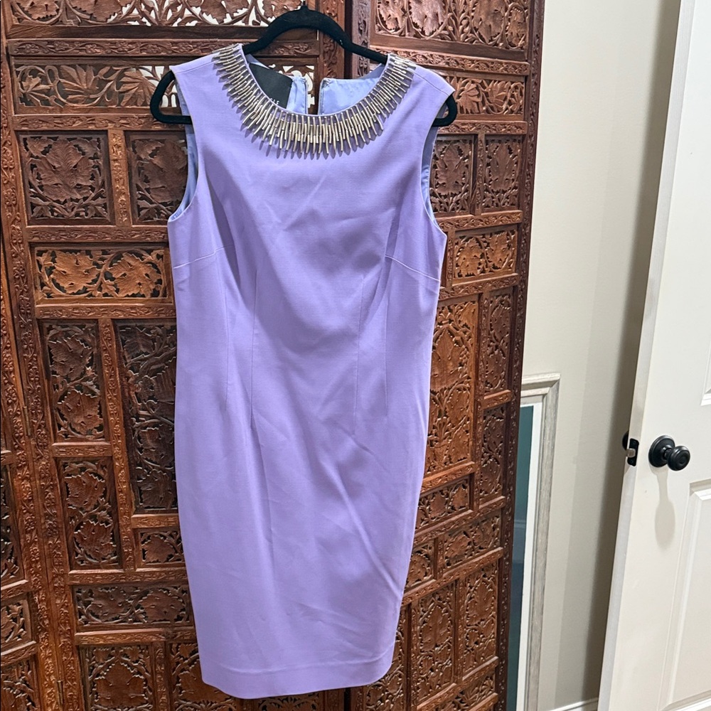 Carlisle Lavender Midi Dress with Embellished Neckline